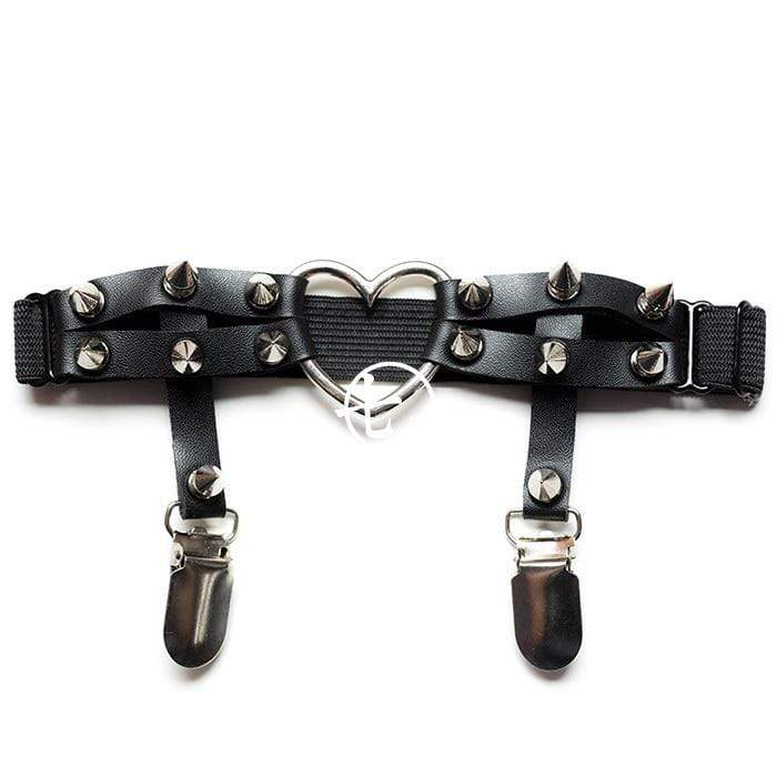 Black Heart Studded Double Clip Leg Garter Belt – Kinky Cloth