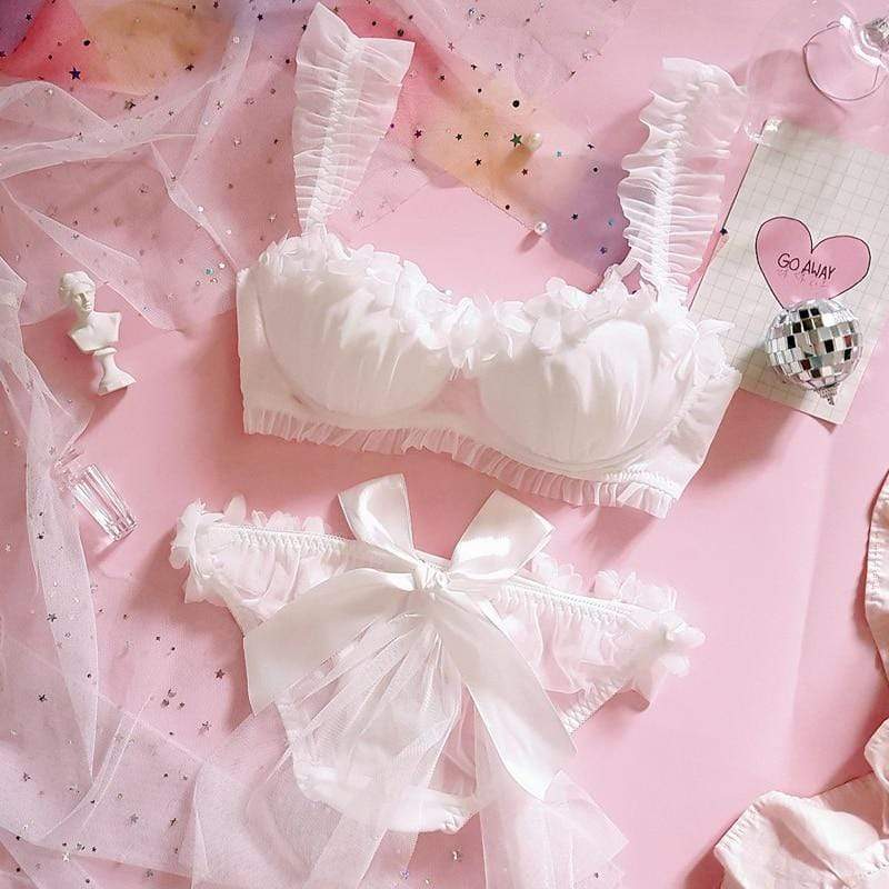 White Ruffle Bra & Panties Set Cute and Lightweight – Kinky Cloth
