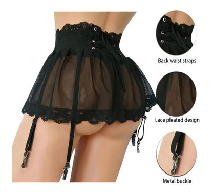 Adjustable Garter Belt Mesh Skirt