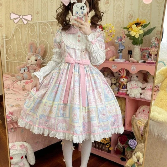 Kinky Cloth Bunny Bear Print Lace Dress