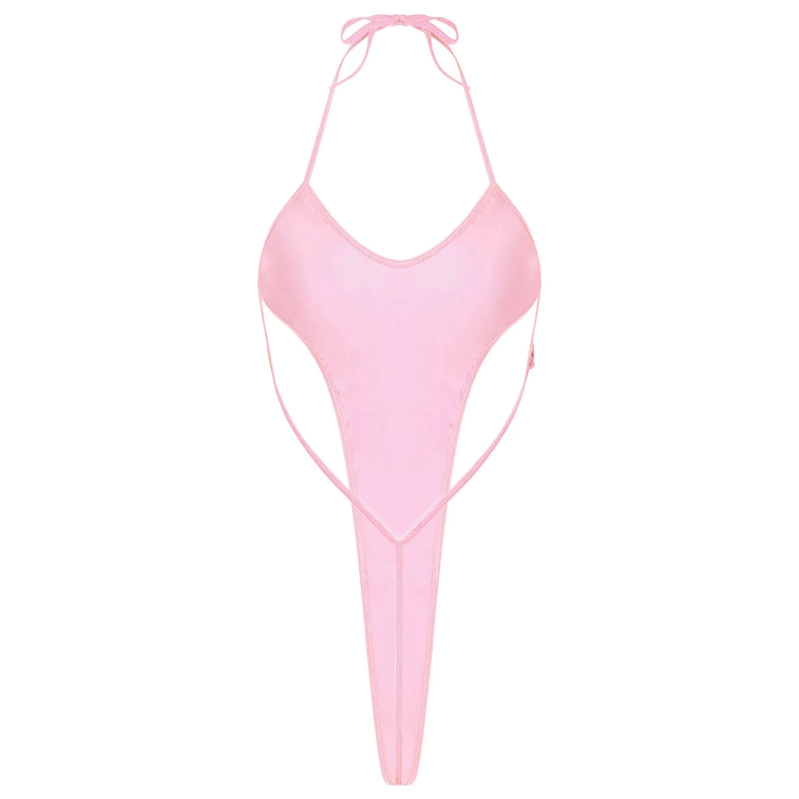 Kinky Cloth Pink / One Size Halter Lace-Up Backless Swimsuit