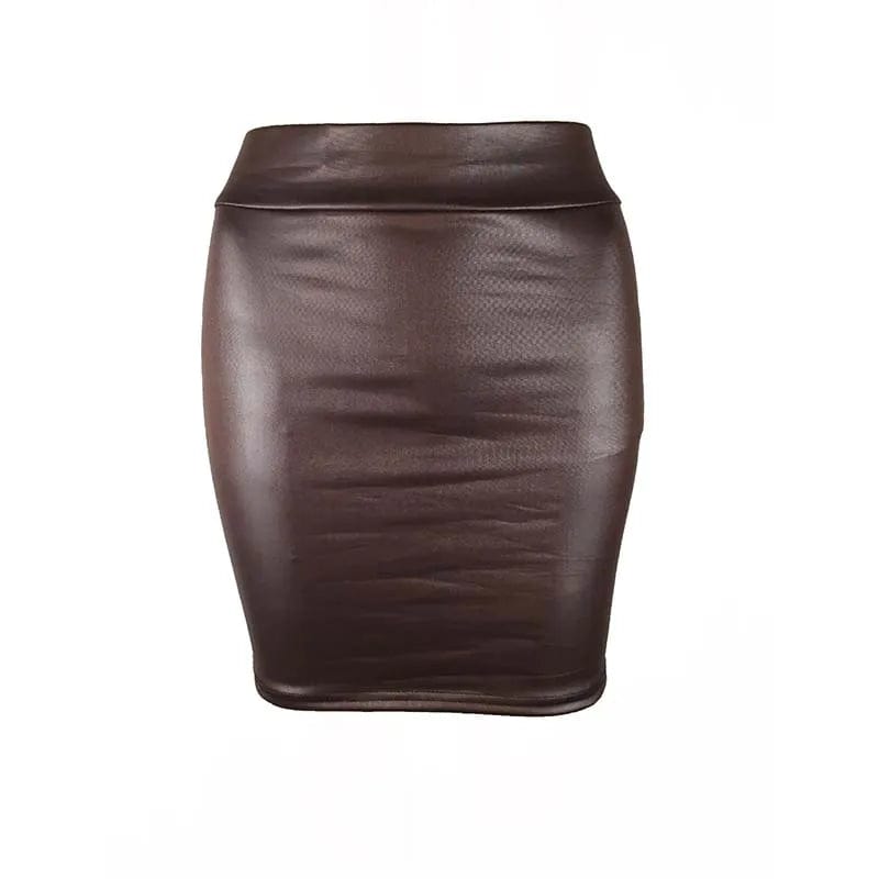 Kinky Cloth 349 Brown / XXL Leather Mini Skirt