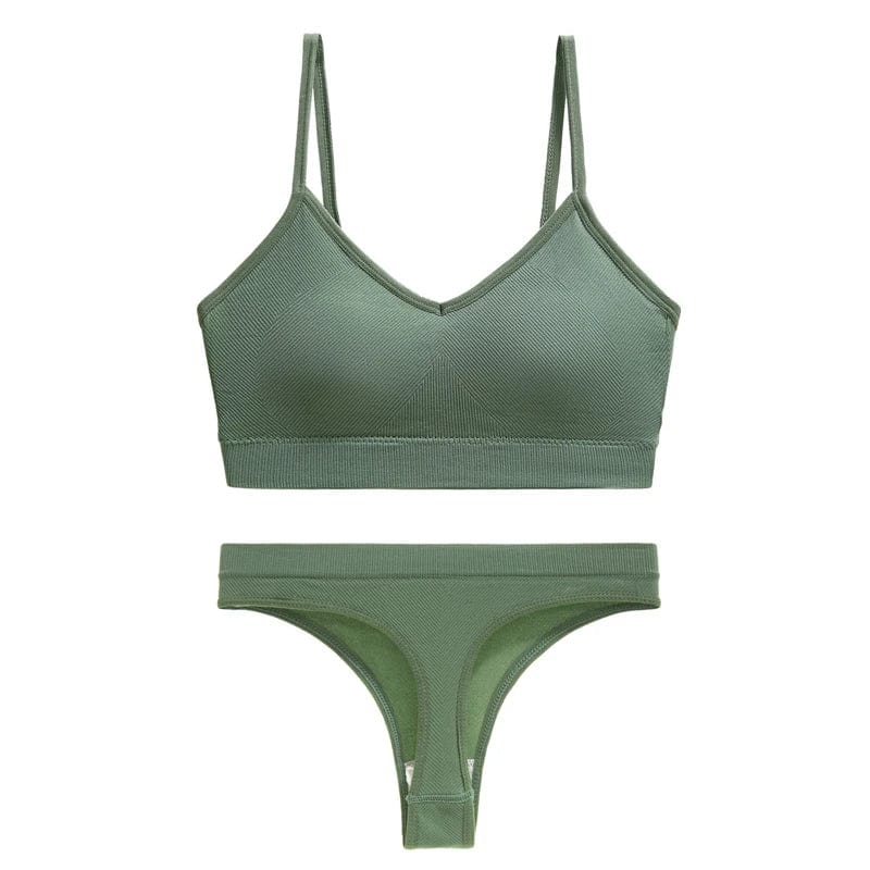 Kinky Cloth Green / L(36or80ABC) Seamless Wire Free Bralette Set