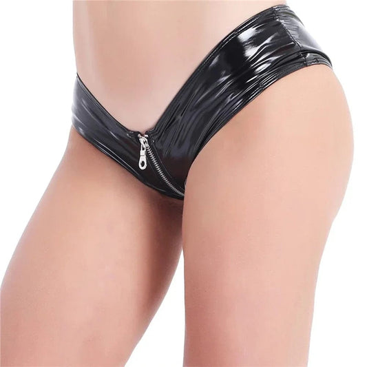 Kinky Cloth Wetlook Zipper Crotch Panties