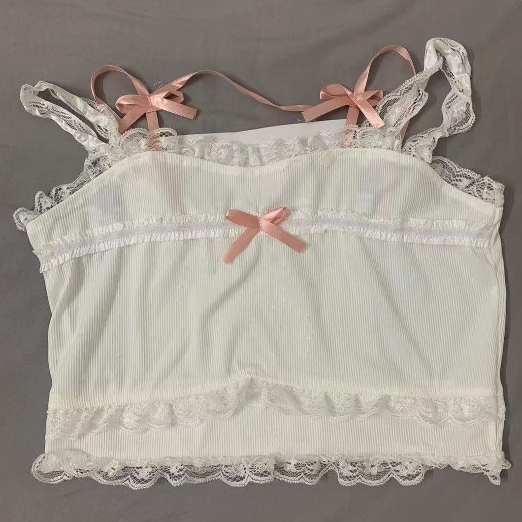Kinky Cloth White / S Bow Lace Tank Crop Top