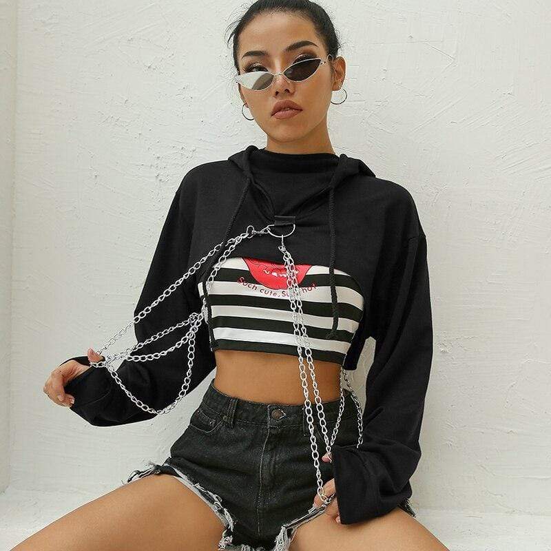 Crop top best sale hoodie with chains