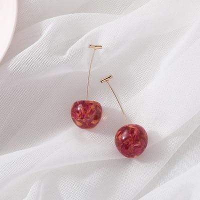 Kinky Cloth 200000168 Cherry Dry Flower Cherry Fruit Long Dangle Earrings, Cherry Dry Flower Drop Earrings