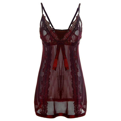 Dark Red Transparent Lingerie Nightwear Set