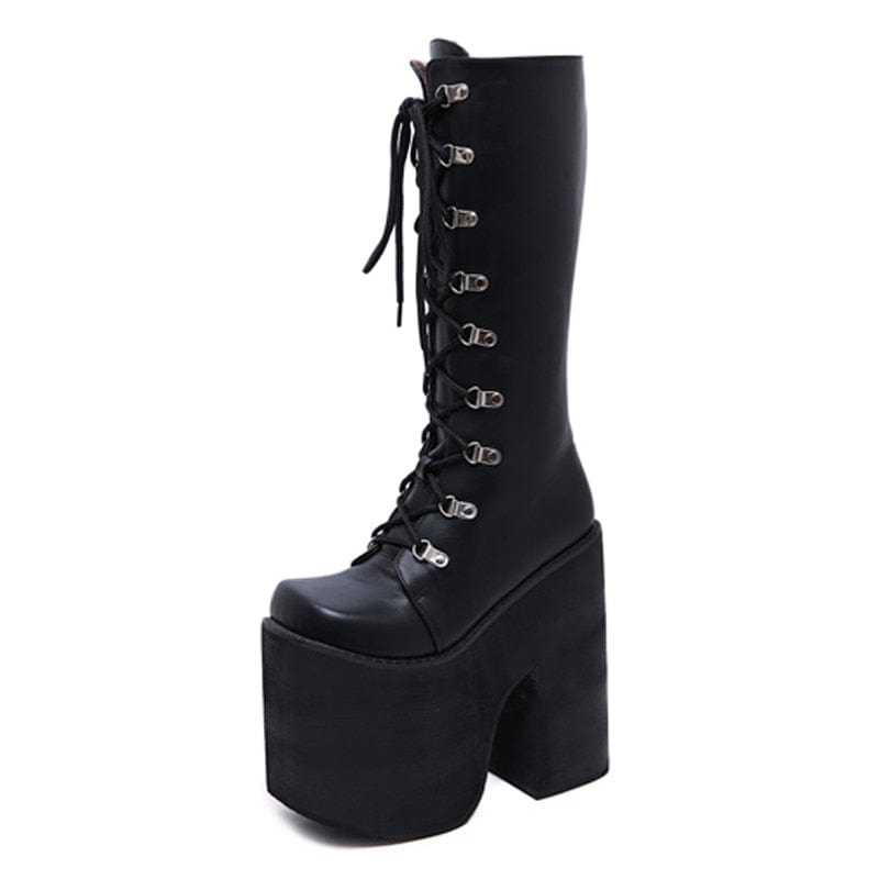 Kinky Cloth black shoes / 4.5 Extreme Thick High Heels Boots