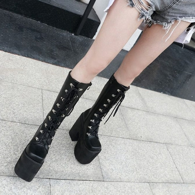 Kinky Cloth Extreme Thick High Heels Boots