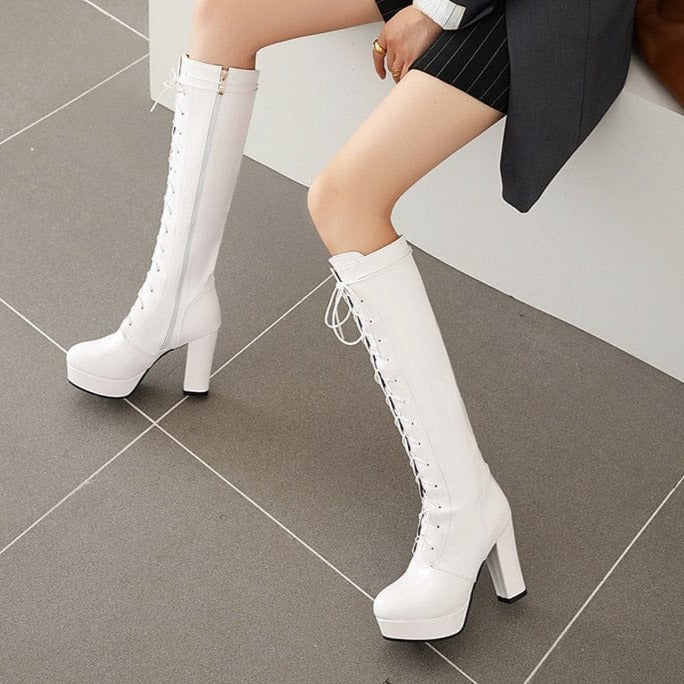 Kinky Cloth Glossy High Heel Boots