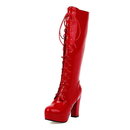 Kinky Cloth red / 4 Glossy High Heel Boots