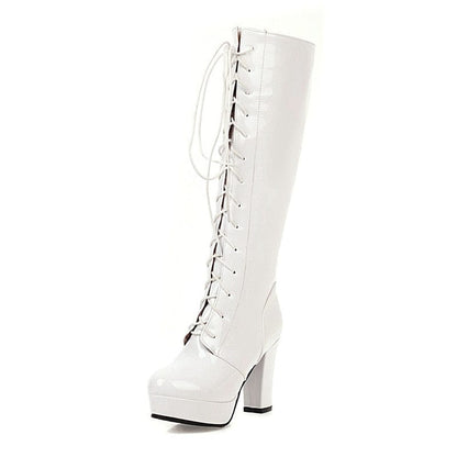 Kinky Cloth white shoes / 4 Glossy High Heel Boots