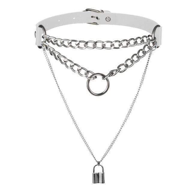 Metal Chain Heart Lock Leather Punk Choker Necklace Gothic Collar for Women  Men
