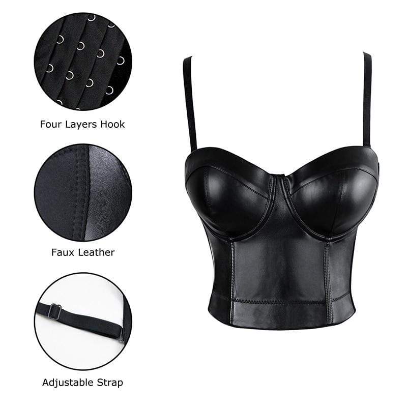 Black PU Leather Bras for Women Sexy Push Up Bra Plus Size Gothic