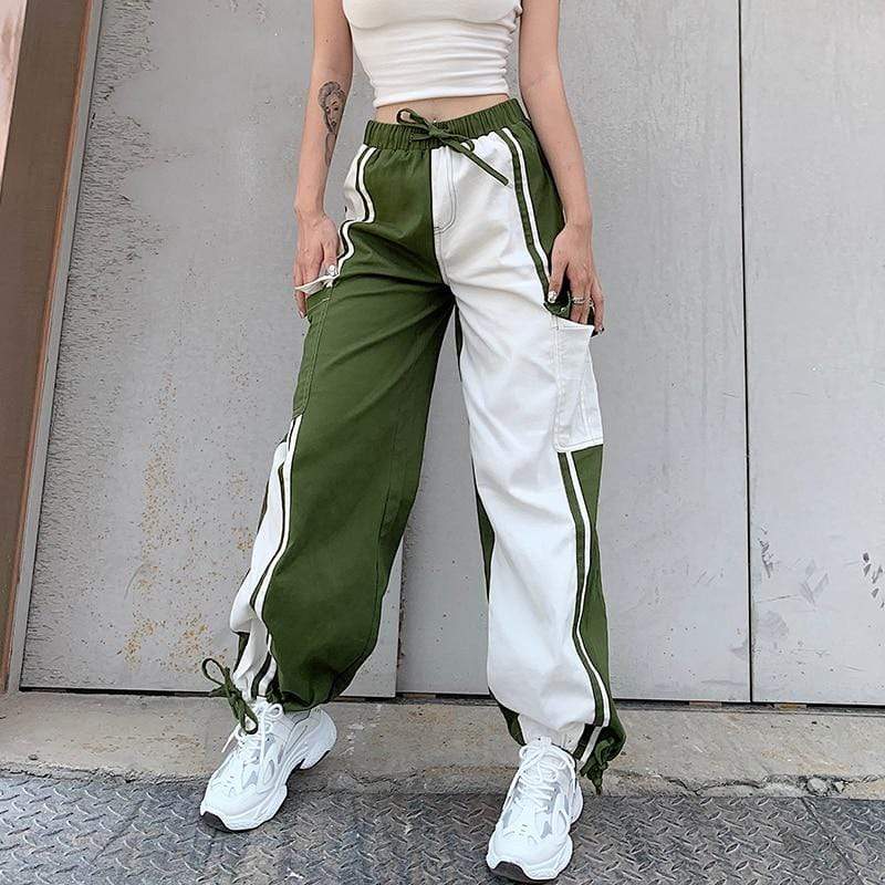 Green Patchwork Loose Cargo Pants – Kinky Cloth