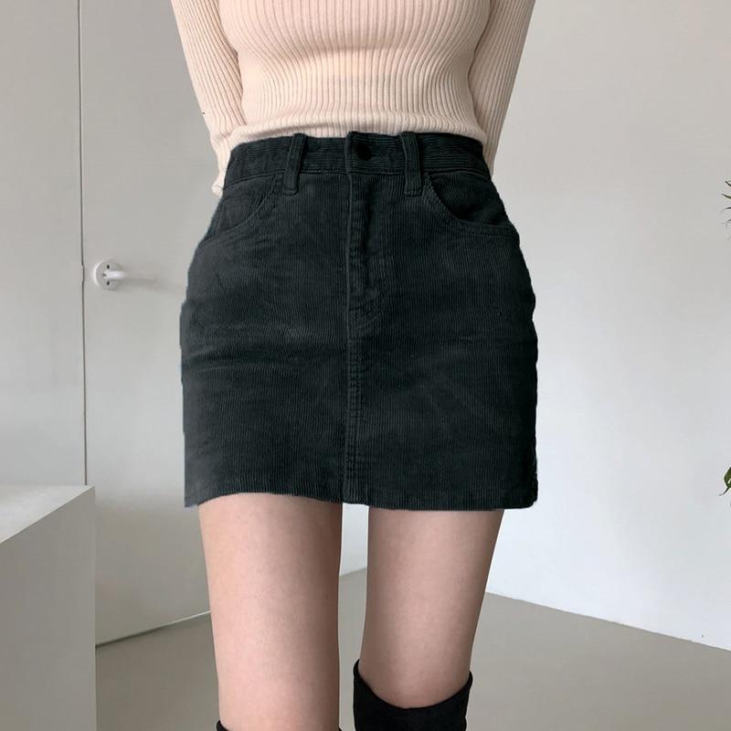 Corduroy High Waist Pencil Skirt, High A-Line Corduroy Mini Skirt