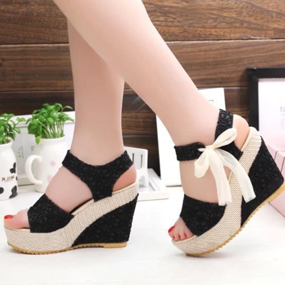 Women Summer Wedge Sandals Floral Bowknot Platform High Heels Ladies Shoes  New