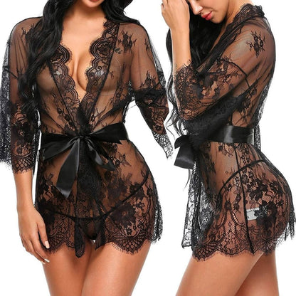 Kinky Cloth Black / S Lace See-through Babydoll Robe