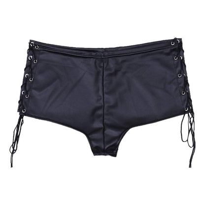 Leather Lace Up Hollow Out Side Underwear