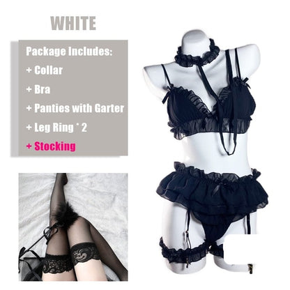 Kinky Cloth Set B with stocking / Large(60-75kg) Lolita Ruffles Lingerie Set