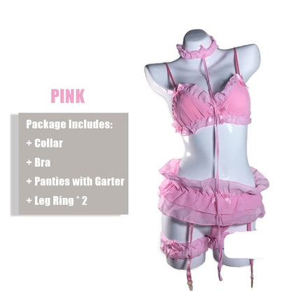 Kinky Cloth Set C / Large(60-75kg) Lolita Ruffles Lingerie Set