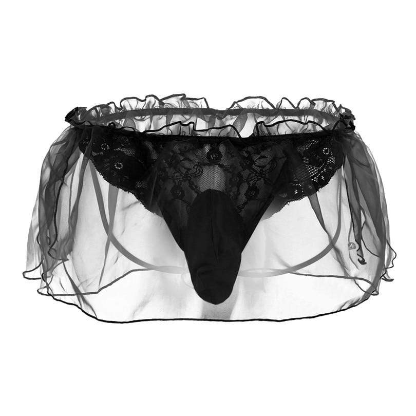 Mens Sexy Lingerie Lace Thong G string Black