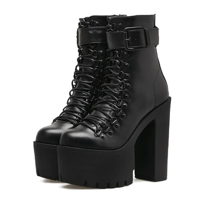 Motorcycle High Heel Platform Boots