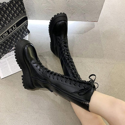 Kinky Cloth Motorcycle Platform Boots