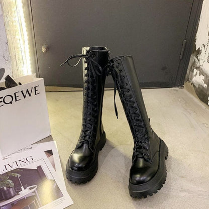 Kinky Cloth Motorcycle Platform Boots