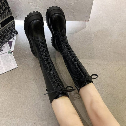 Kinky Cloth Motorcycle Platform Boots