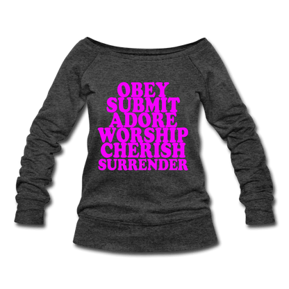 SPOD Women's Wideneck Sweatshirt heather black / S Obey Submit Adore Worship Cherish Surrender Wideneck Sweatshirt