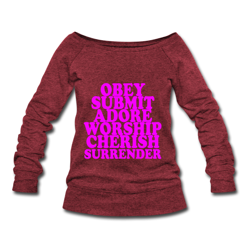 SPOD Women's Wideneck Sweatshirt Obey Submit Adore Worship Cherish Surrender Wideneck Sweatshirt