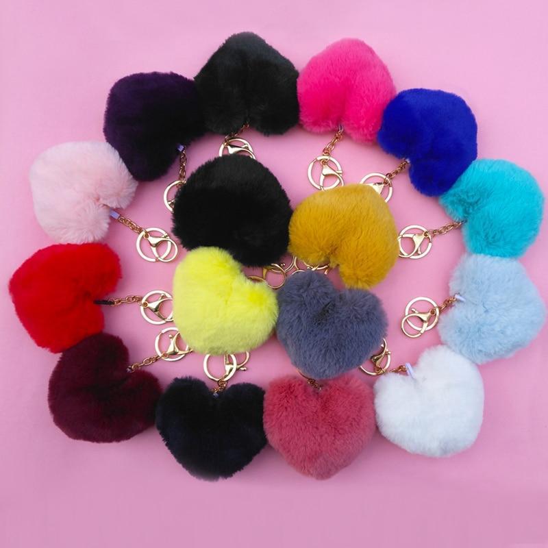 Rainbow Heart Pom Keychain