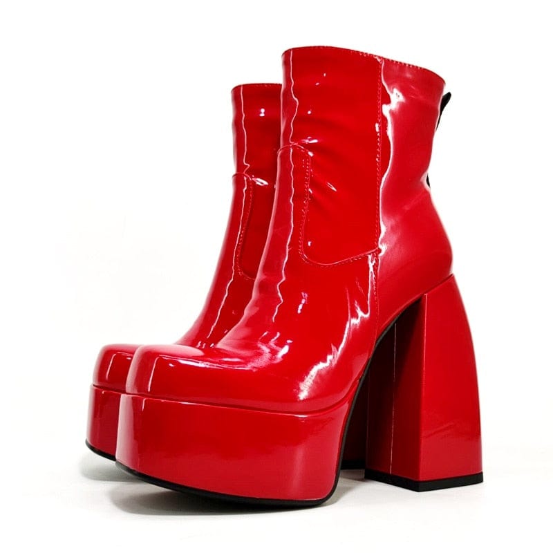 Kinky Cloth red patent short / 34 Thick High Heels Platform Boots