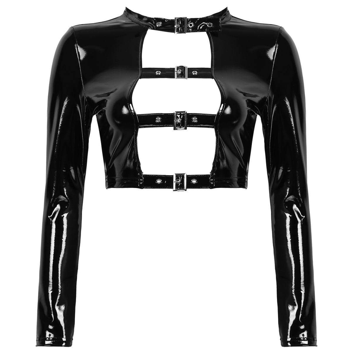 Kinky Cloth 200000791 Black / S Wetlook Hollow Out Front Buckles Top