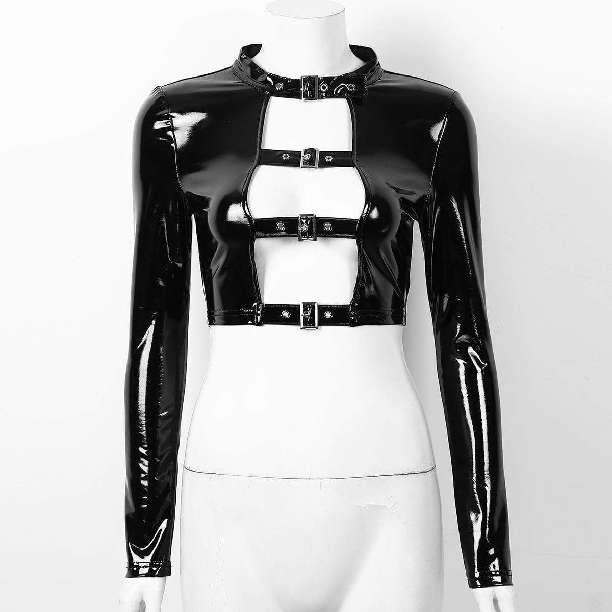 Kinky Cloth 200000791 Wetlook Hollow Out Front Buckles Top