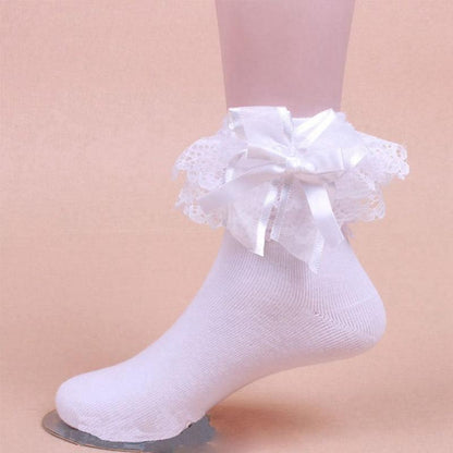 White Bow Ankle High Heels Socks, Cotton Lace Ruffle Ankle Heel Socks –  Kinky Cloth