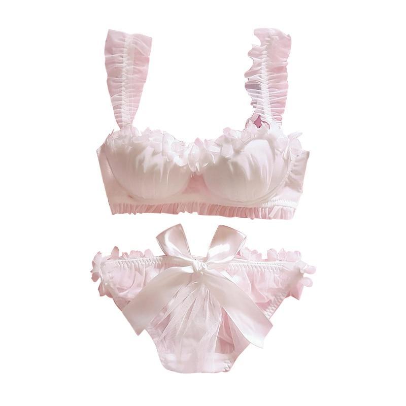 White Ruffle Lingerie Set  Silk Ruffled Underwear & Bralette – Moxy