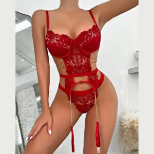 Kinky Cloth 2-Piece Lace Cut Out Chain Lingerie Set