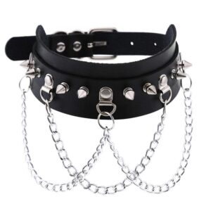 Kinky Cloth 200000162 Silver 3 Layered Chain Gothic Spike Choker