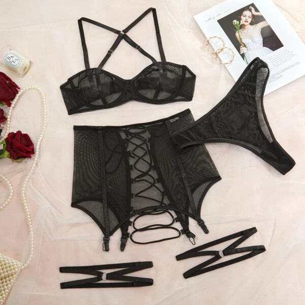 Kinky Cloth Black / S 3-Piece Back Open Lingerie Set