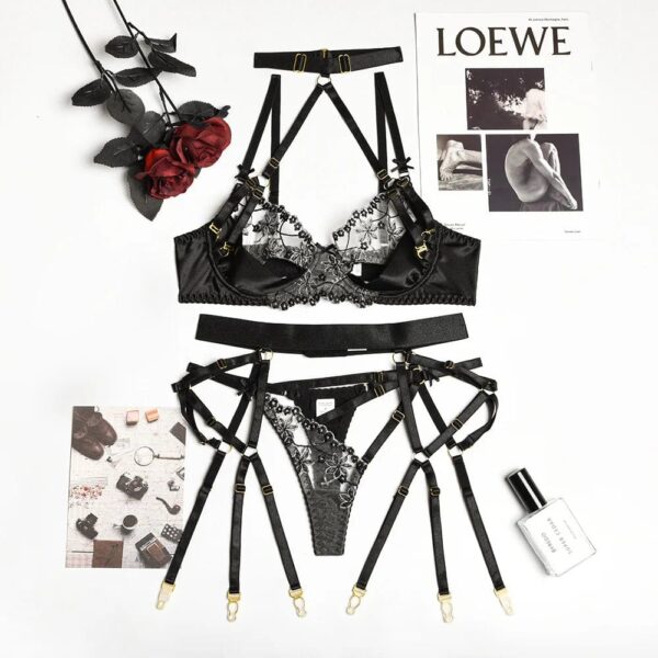 Kinky Cloth Black / S 3-Piece Bandage Lace Lingerie Set