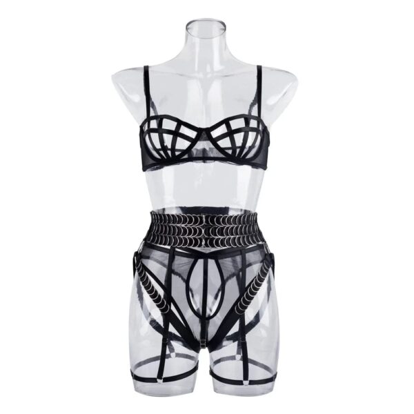 Kinky Cloth Black / L 3-Piece Cut Out Lingerie Set