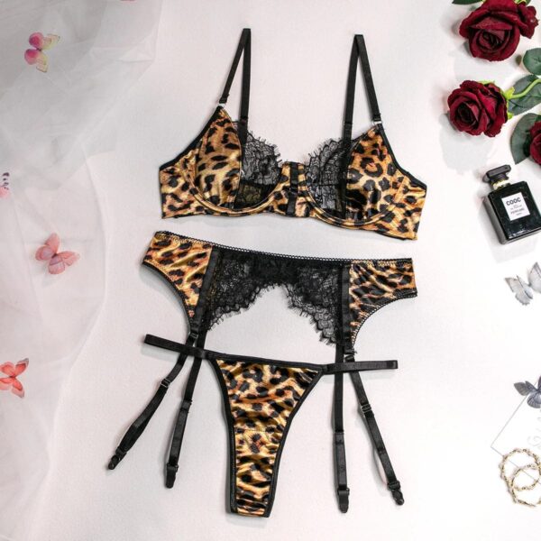 Kinky Cloth Leopard / S 3-Piece Leopard Print Lingerie Set