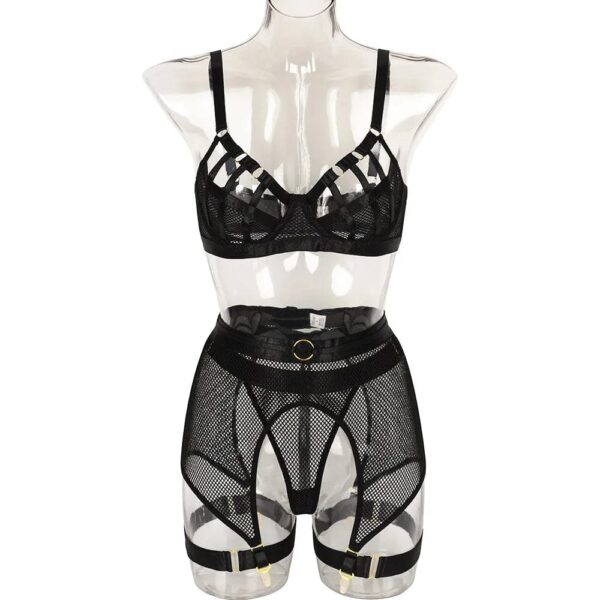 Kinky Cloth black / XL 3 Piece Mesh Bra Set