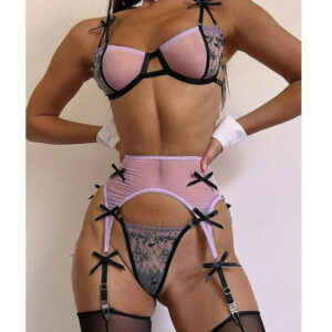 Kinky Cloth 3-Piece Sheer Patchwork Mesh Lingerie Set