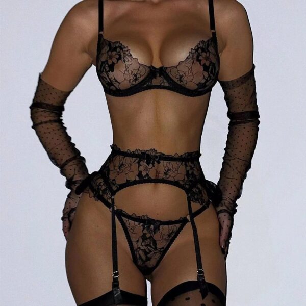 Kinky Cloth 3-Piece Transparent Embroidery Lingerie Set