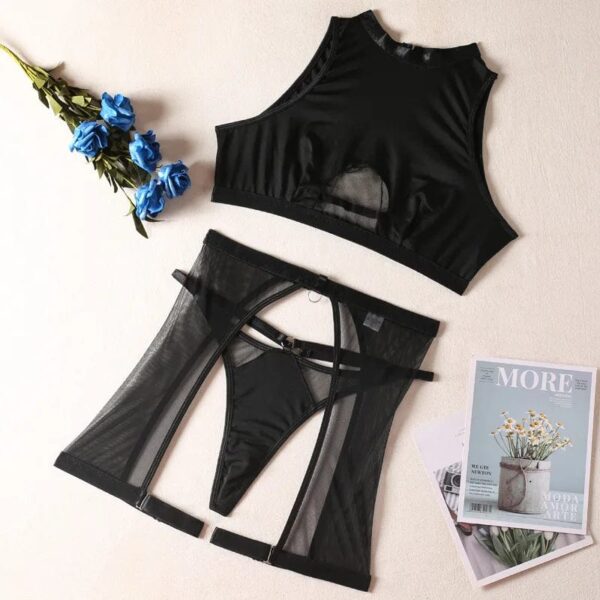 Kinky Cloth Black / M 3 Pieces Vest + Lingerie Set