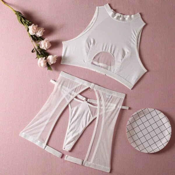 Kinky Cloth White / L 3 Pieces Vest + Lingerie Set